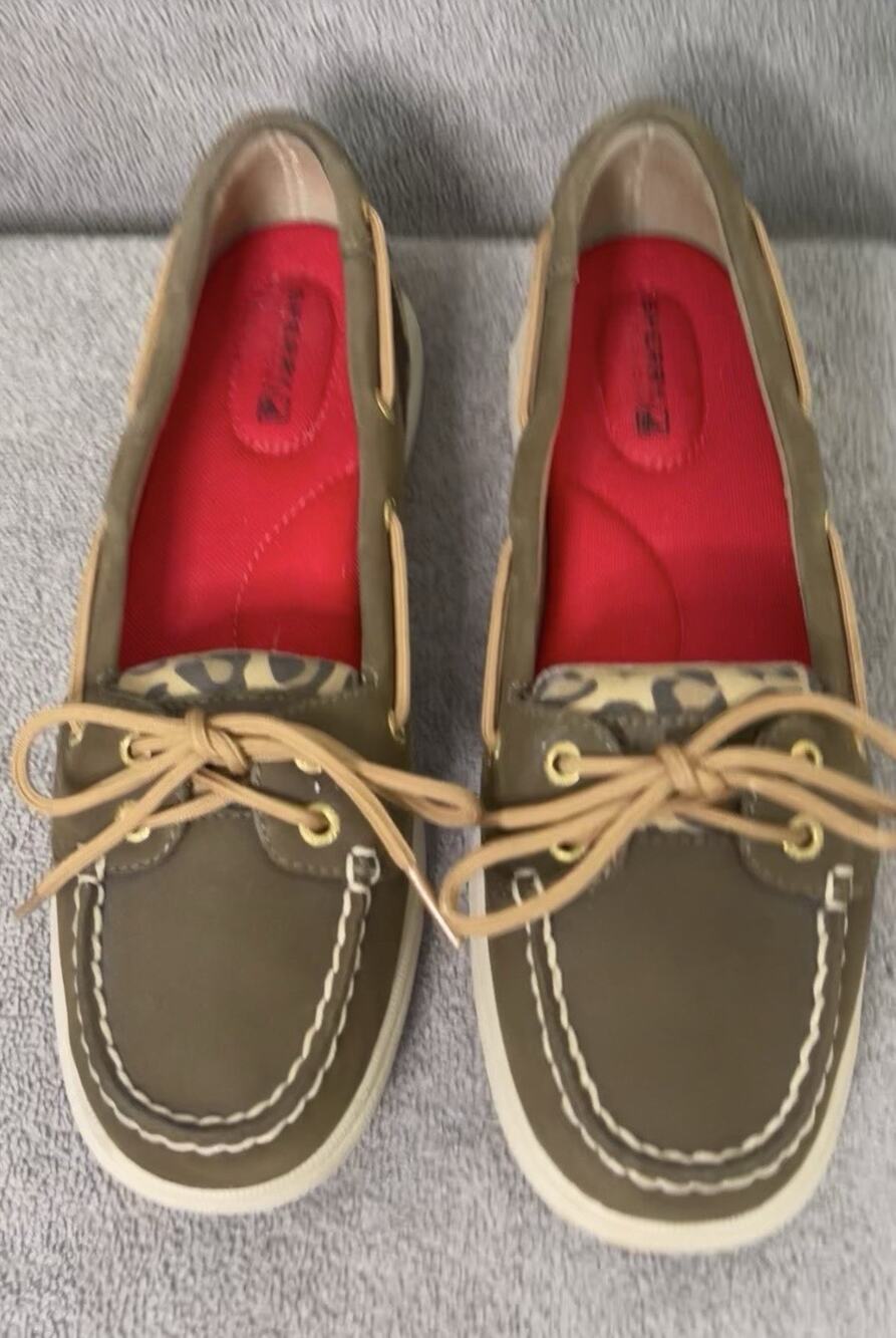 Sperry Top Sider Angelfish Brown Leather Animal Print Casual Shoes Size 8M